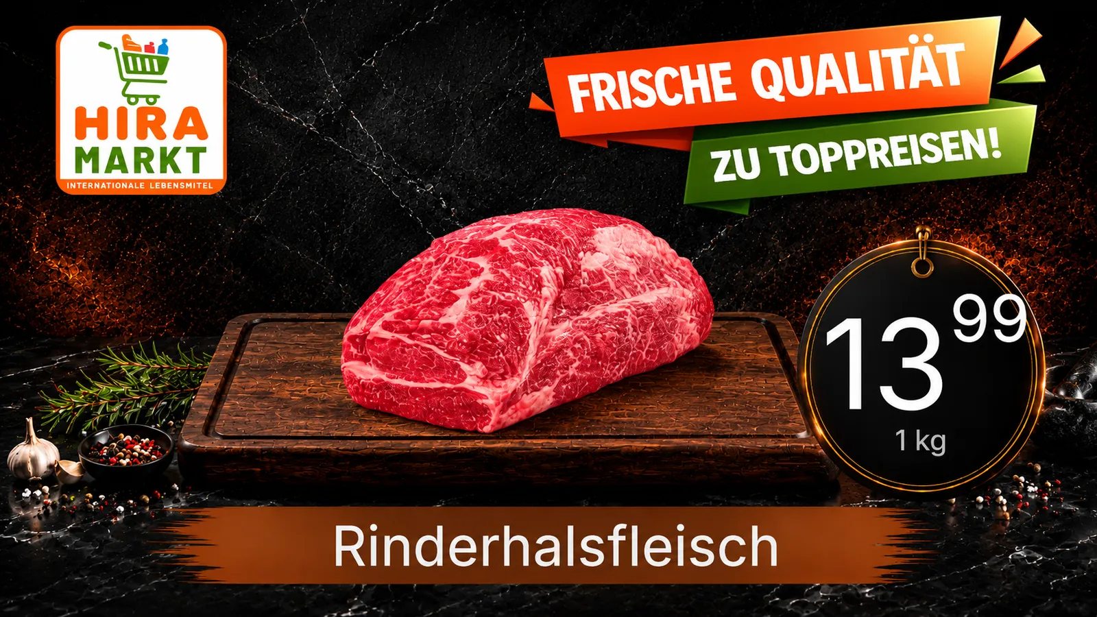 Wochenangebote-Bildschirm — Produkte in einem klaren Raster, Preise prominent platziert.